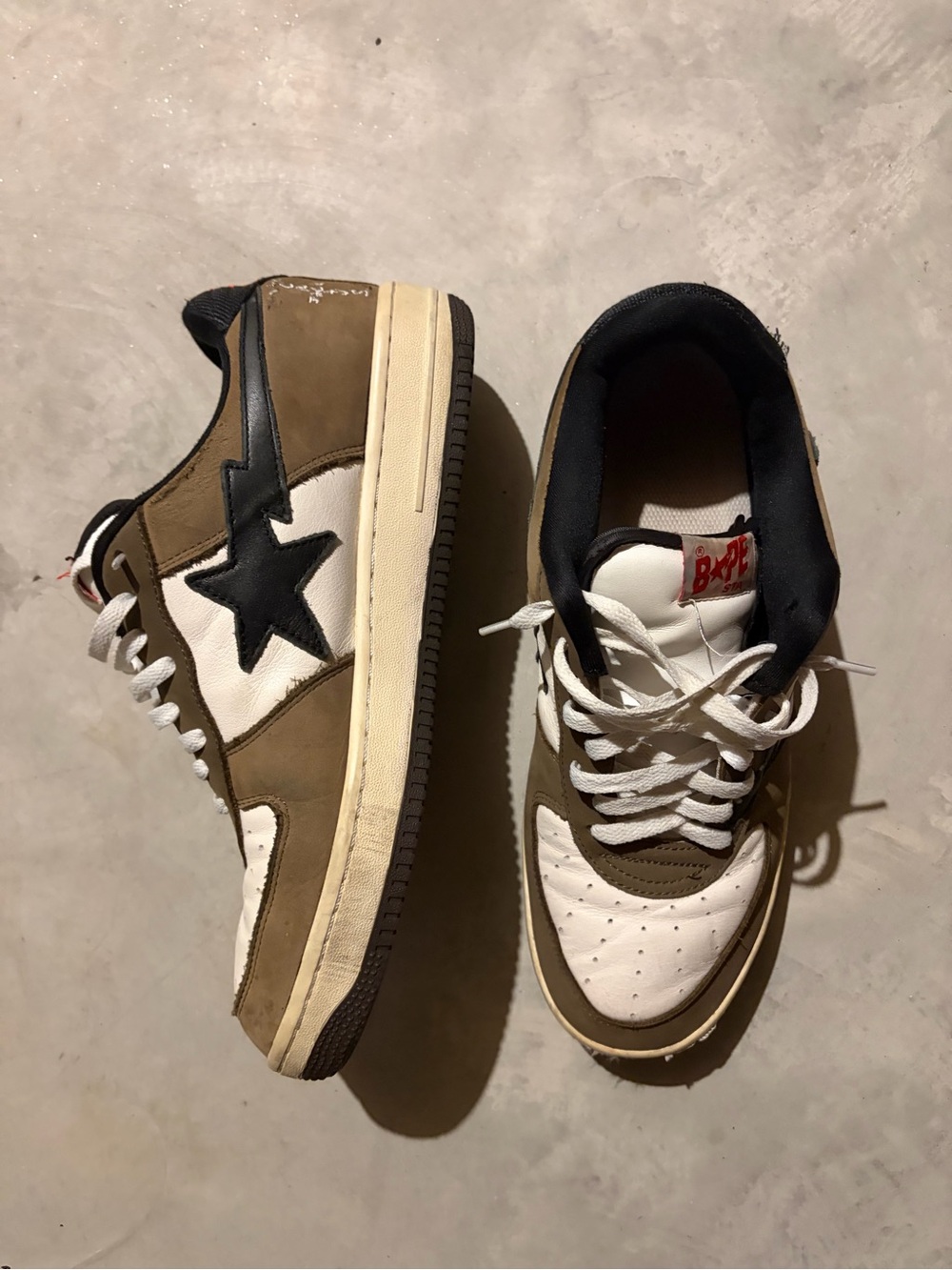 Travis Scott x Bapestas Brown, White & Black Low-Top Sneakers